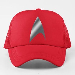 NEW Star Trek Starfleet Badge Silver Logo Foam Trucker Mesh Snapback Hat RED
